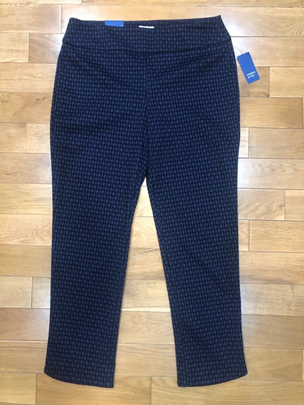 NWT Crown & Ivy Highland Velvet Textured Navy Stretch Comfort Pull On Pants - 10